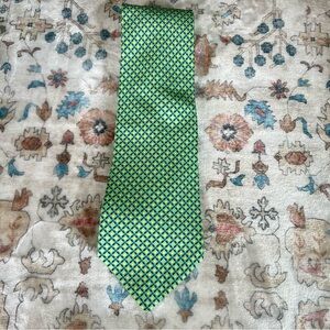CHANEL Green and Blue Silk Tie with Micro-Dot Design